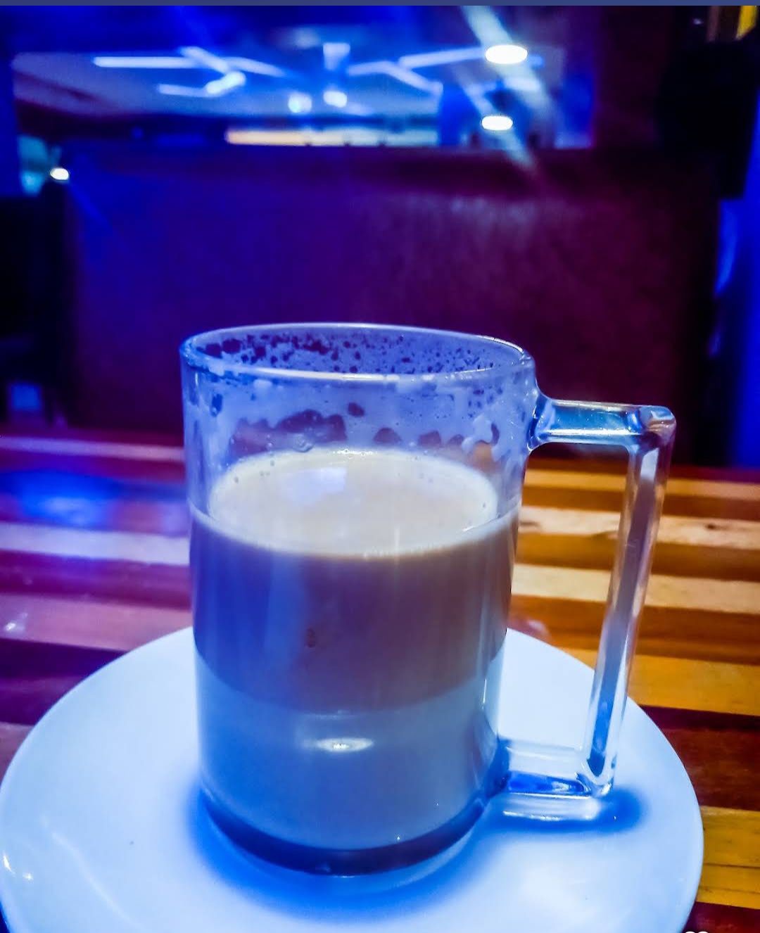 Layered latte under the lights