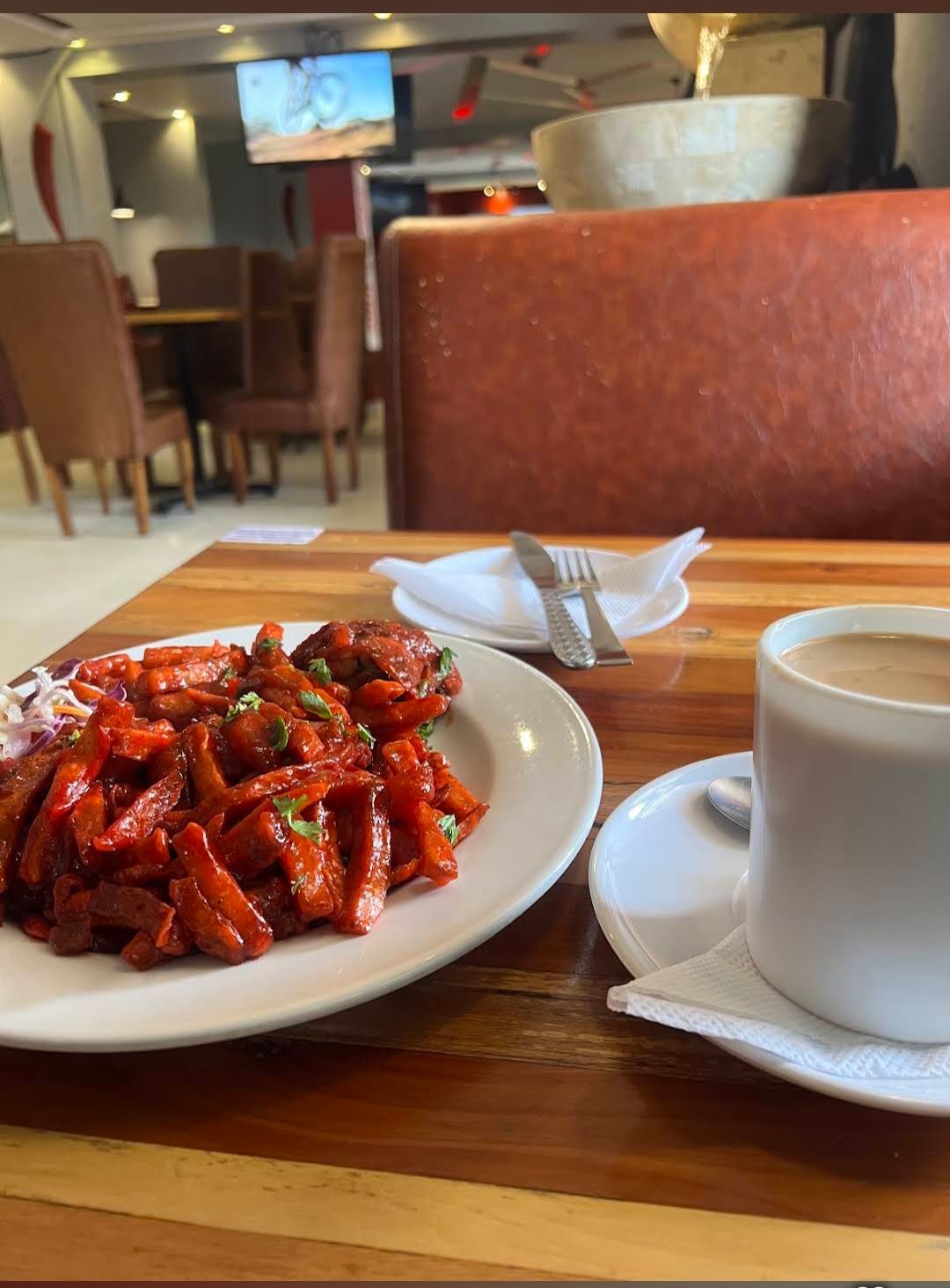 Chilli sausage and chips