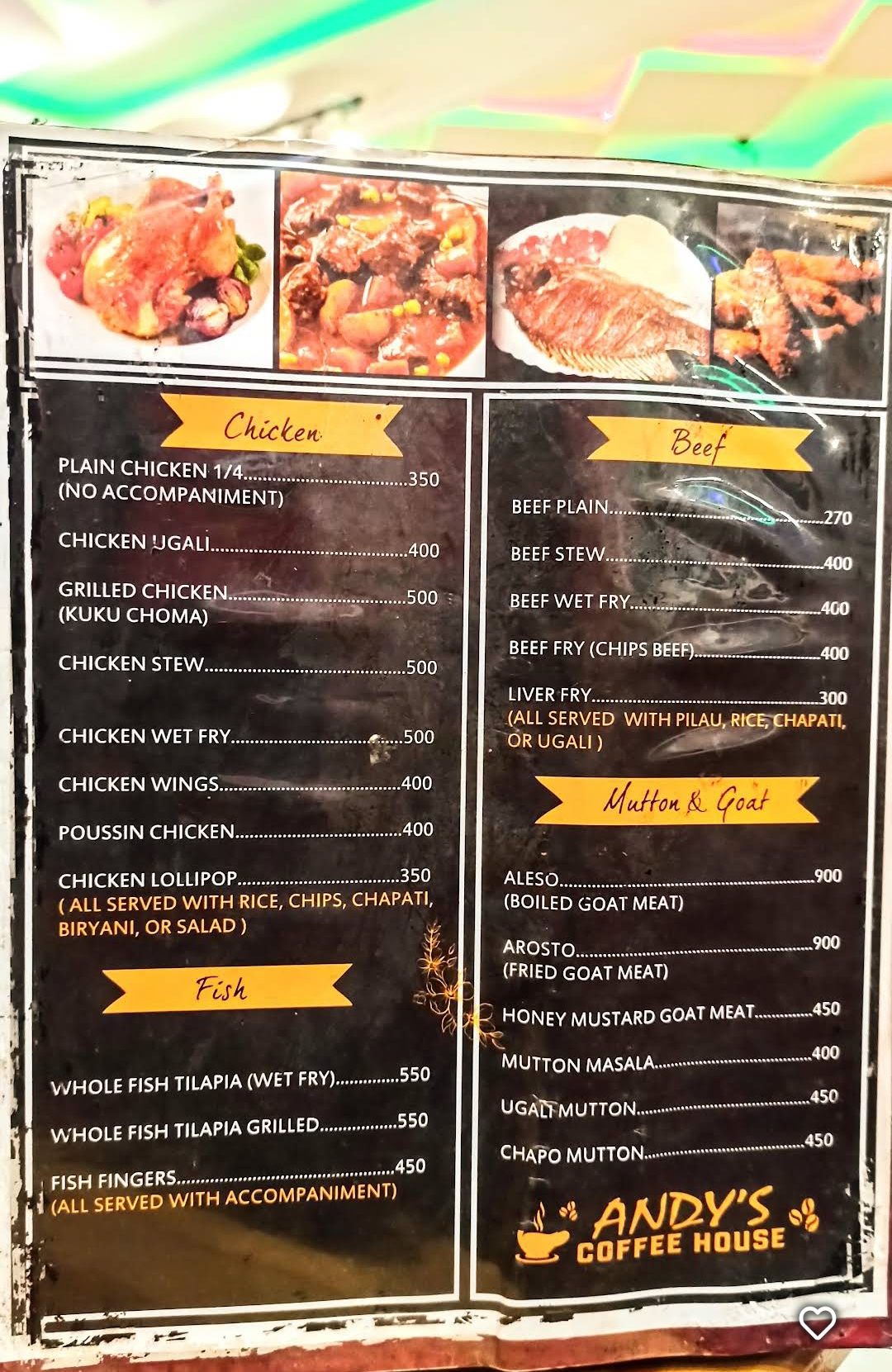 Menu board — mains