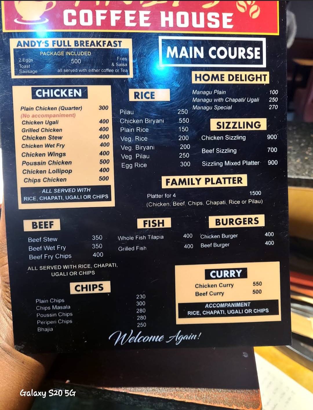 Food menu card
